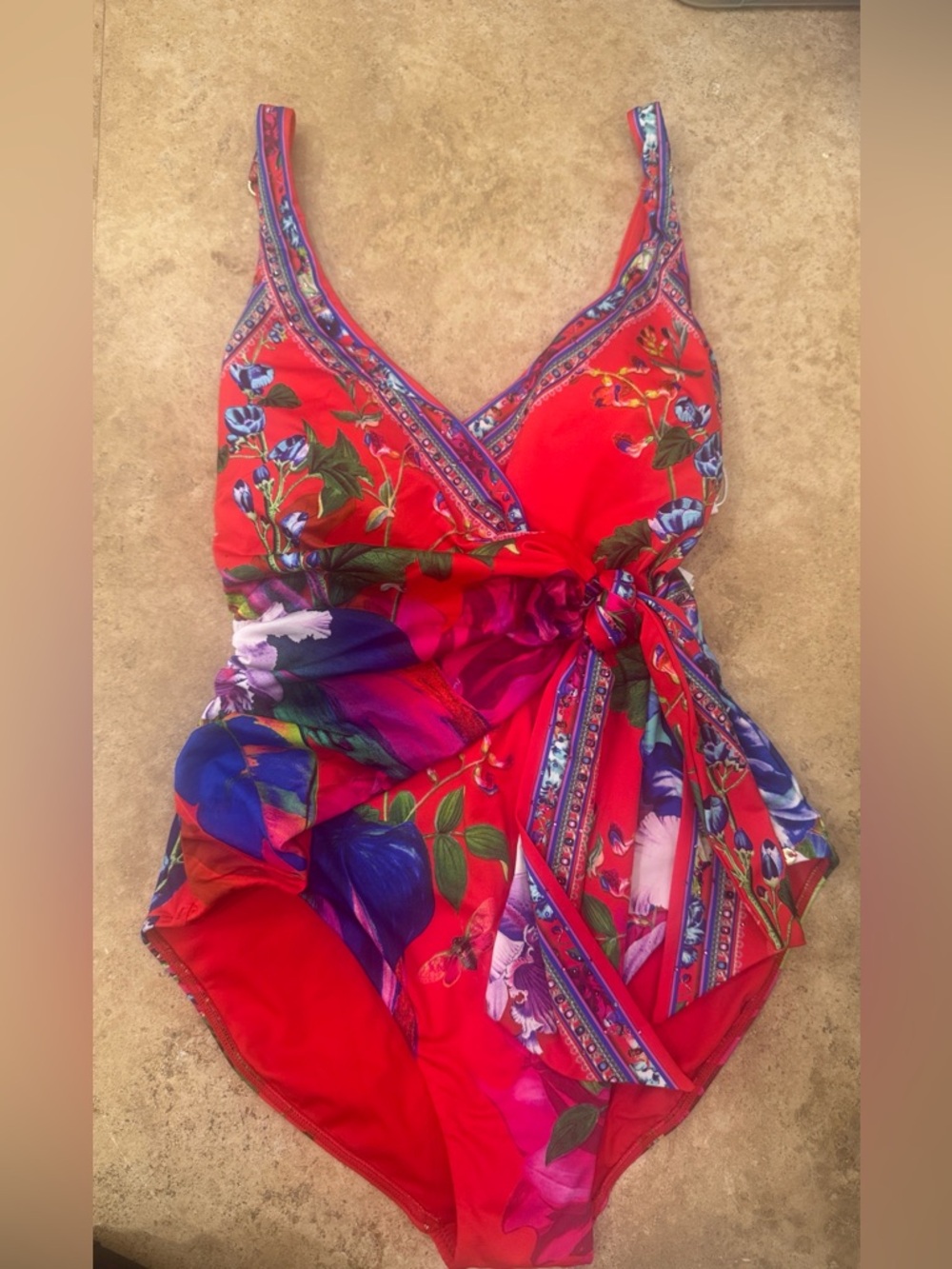 Camilla ‘Birds of a Feather’ Red Floral Wrap One-Piece Swimsuit XS-D/DD - Picture 7 of 8